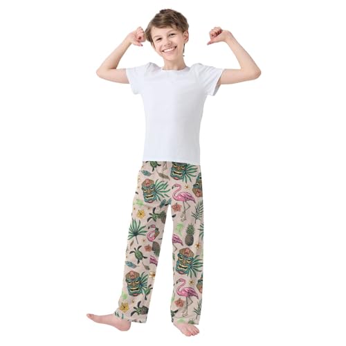 Tropical Flamingo Turtle Boys Long Pants Soft Trousers Elastic Waist Kids Lounge Bottoms with Pockets S-XL2