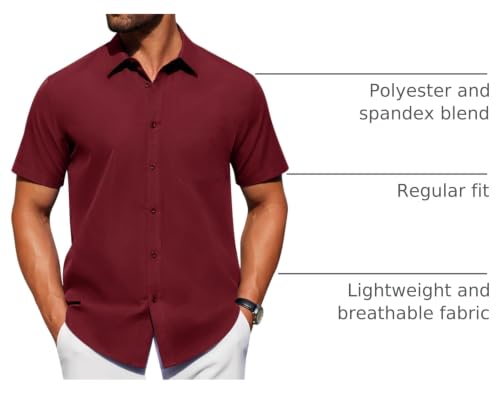 Image of Alimens & Gentle Men's Short Sleeve Dress Shirts Wrinkle Free Untucked Casual Button Down Shirt