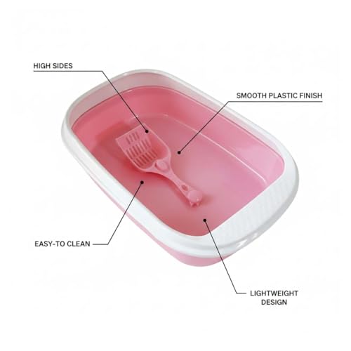 Image of PETS EMPIRE Cat Litter Box Tray with Free Scooper - Semi-Closed Design, Durable Quality, Suitable for All Adult Cats & Kittens, Pink