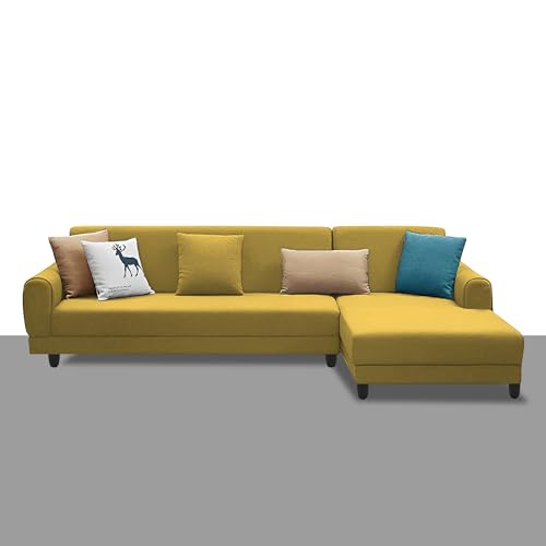 Image of Kraven RHS 6 Seater L Shape Sofa Set for Living Room (Yellow Fabric) Premium Fabric Sofa