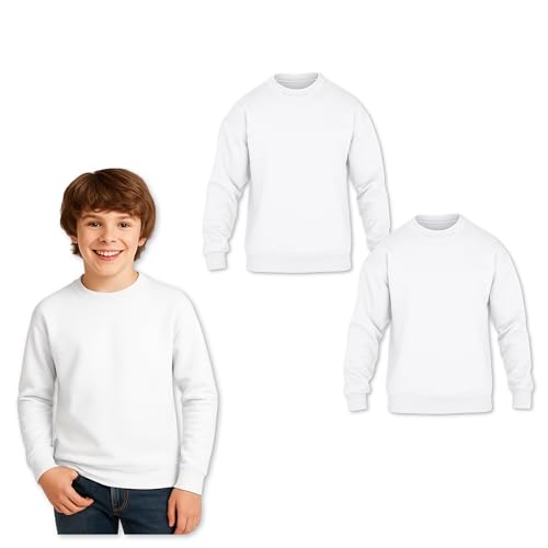 Gift Hub Sweatshirt For Boys & Girls – Christmas Jumper for Kids, Soft Poly Cotton, Warm, Durable & Comfortable Unisex Crew Neck Top – Pullover for School, Sports & Casual Wear – White 2 Pack (9-11)
