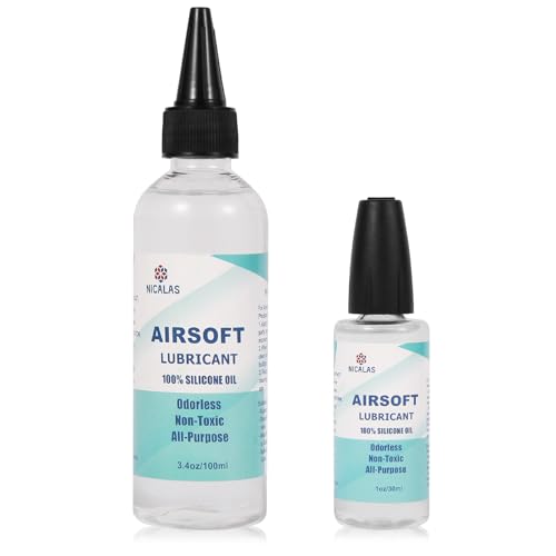 Nicalas 100% Silicone Airsoft Oil Lubricant 4.4 oz Combo Pack (3.4 oz Bottle + 1 oz Needle Oiler) Chamber Lube for Air Guns Air Rifles & Pistols for O-Rings Gears Valves & More