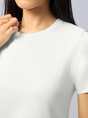 Image of The Souled Store Casual Classics: Women and Girls Short Sleeves Spread Collar Solid Cotton Regular Fit Breathable Lightweight Trendy Everyday T-Shirt