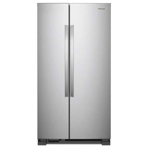 Whirlpool 33 Inch Freestanding Side by Side Refrigerator with 21.72 Cu. Ft. Total Capacity, Adjustable Gallon Door Bins, LED Interior Lighting, Hidden Hinges, Frameless Glass Shelves, Stainless Steel
