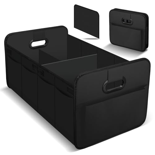 VAGCARS Organizador Maletero Coche Plegable, Caja de Almacenaje 70L con 10 Bolsillos Laterales, Impermeable y Antideslizante con Base Reforzada, Universal para Coche SUV Camión Autocaravana (Negro)