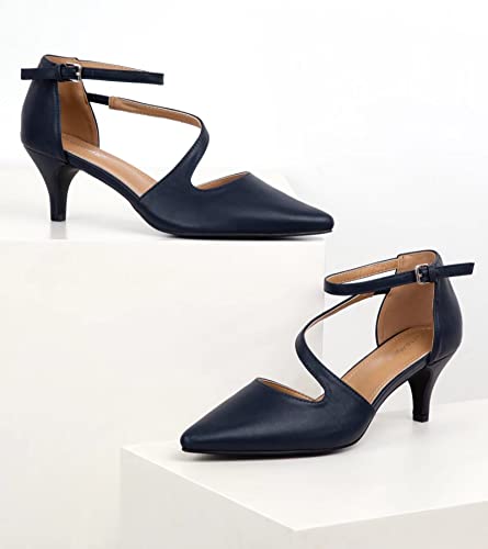 Greatonu Women's Low Heeled Closed Pointed Toe Pumps Kitten Heel Cross Strap Wedding Bridal Party Office Dress Shoes4