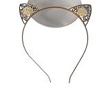 Jilukibo Alloy Rose Flower Cat Ears Headband Rhinestone Crystal Hair Hoop for Women Party Cosplay Costume Halloween (White)