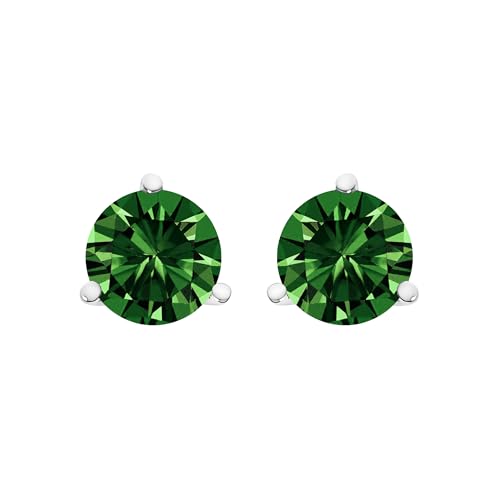 14K White Gold 2.0 Cttw 3-Prong Martini Set Lab Grown Green Diamond Solitaire Stud Earrings
