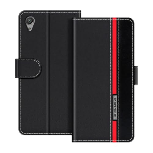 UOGNADGD Leather Phone Case Compatible with Sony Xperia XA Ultra Flip Wallet Cover with Magnetic Closure, Kickstand & Card Holders, Shockproof Protection (Black)