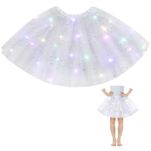 AYBUY Tüllrock Damen LED Tütü Kinder, Tutu mit Futter, Kinder Teenager Tutu Party für Weihnachten Verkleidung Karneval Halloween Geburtstag Party Halloween, 30CM (Weiß)