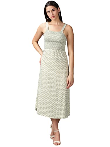 Image of SHOWOFFFF Women Printed Fit and Flare Casual Dress | Square Neck Sleeveless Crepe Dress for Womens | Maxi Dress for Women's