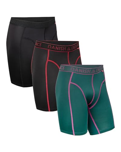 DANISH ENDURANCE Men's Sports Long Leg Boxer Shorts, Breathable, Soft, Anti Chafing Briefs, 3 Pack, Multicolor (1x Black, 1x Black/Red, 1x Green), M