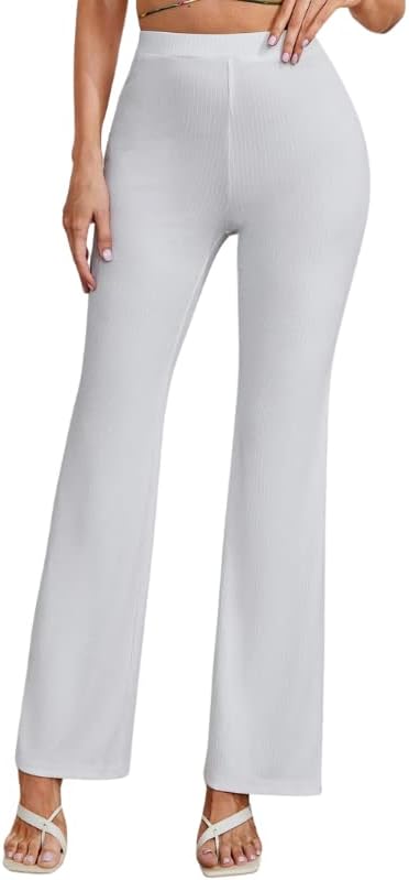 DHRUVI Trendz Women Lycra High Waist Ribbed Flared Pants | Stretchable Bell Bottom Bootcut Trousers for Women | Slim Fit Casual Yoga Gym Lounge Wear Palazzo Pants for Girls