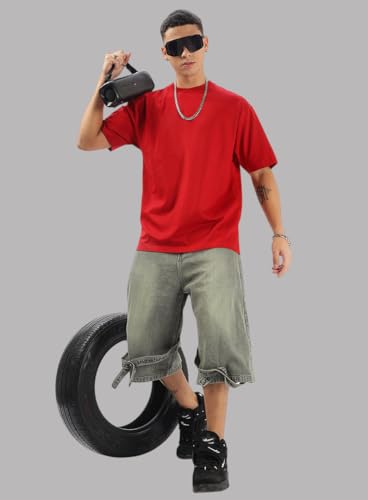 Image of Oversized Baggy Fit Drop Shoulder Half Sleeves Round Neck Solid Pure 100% Cotton T-Shirt for Men (Available in White, Black,Navy Color)