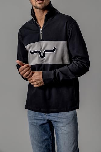 Kimes Ranch Men's Razor Rugby Quarter Zip Pullover – 100% Cotton Fleece with Bold Longhorn Logo2