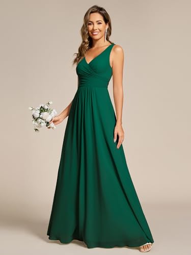 Ever-Pretty Women's Elegant V Neck Pleated Sleeveless Chiffon Floor Length Bridesmaid Dresses 023554