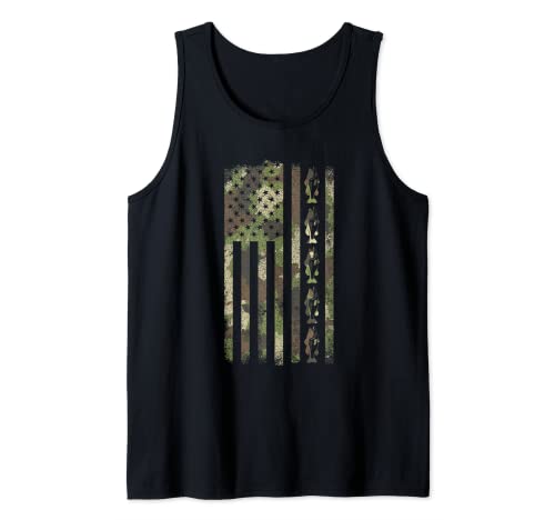 Camuflaje Bandera Americana Bass Fishing Regalo Camiseta sin Mangas