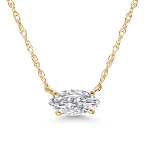 Gem Stone King 10K Yellow Gold Lab Grown Diamond Pendant Necklace For Women | Marquise Cut | DEF Color | VVS-VS Clarity | Gold Necklace For Women | With 18 Inch Gold Chain