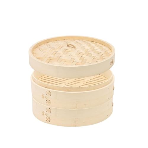 EdirFtra 2-ply bamboo steamer, steamer with lid, bamboo steamer for rice, dim sum, vegetables and meat, 30cm