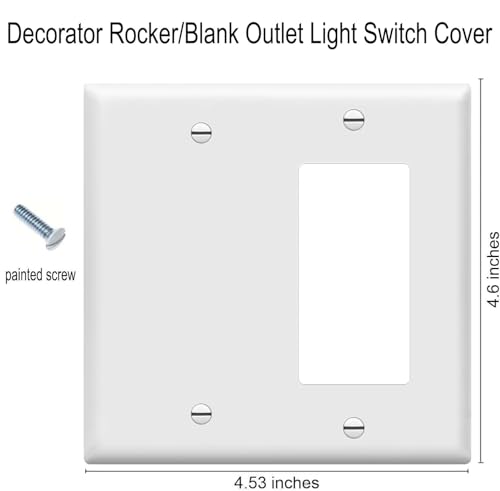 Image of ZEFTV Decorator Rocker /Blank Wall Plates 2-Gang Switch Outlet Electrical Cover Plate Unbreakable Thermoplastic Faceplate for Light Receptacle Outlet Switch, White (4 Pack)