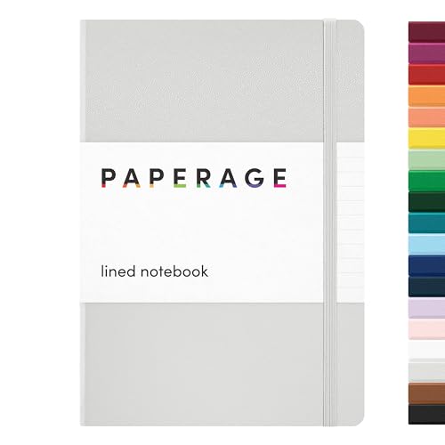Image of PAPERAGE Lined Journal Notebook, (Light Grey), 160 Pages, Medium 5.6 in x 8 in - 100 GSM Thick Paper - Hardcover Journaling Notebook for Work, School & Note Taking
