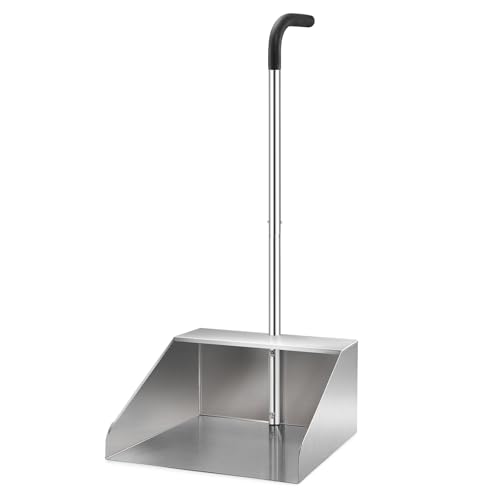 Extra Large Dust Pan with Long Handle,Heavy Duty Metal Dust Pan for Jumbo Debris Pan-Commercial Stand up Dustpan,Wide Mouth Outdoor Dustpan for Courtyards/Garage/Sidewalks-Professional Cleaning
