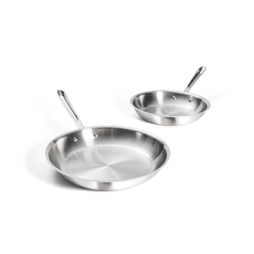 All-Clad D3 3-Ply Stainless Steel Fry Pan Set 2 Piece, 10, 12 Inch, Induction Oven Broiler Safe 600F, Kitchen Cooking Set, Skillets, Durable Frying Pans, Professional Pots and Pans Set Cookware Silver
