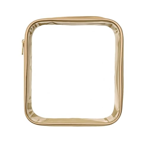 Estojo Box Transparente com Zíper, Design Resistente, Amplo Espaço para Organização, Visual Clean, Preto (Dourado)