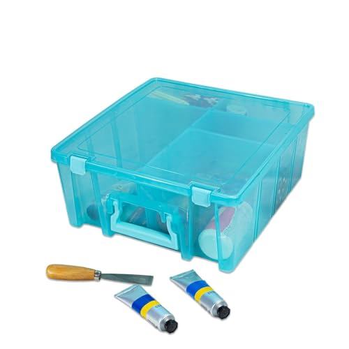 ArtBin 6990AA Super Satchel Double Deep Compartment Box - Art Storage with 8 Removable Compartments, Smart Closure for Craft Supplies (Aqua Mist- Pack of 1)