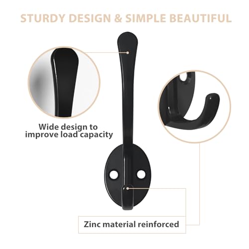 14 Pack Coat Hooks Wall Mounted with 28 Screws, Heavy Duty Black Towel Hooks Metal Double Hooks, No Rust Retro Rustic Wall Hooks for Hanging Towel, Coat, Scarf, Bag, Hat, Cup, Key - Image 5