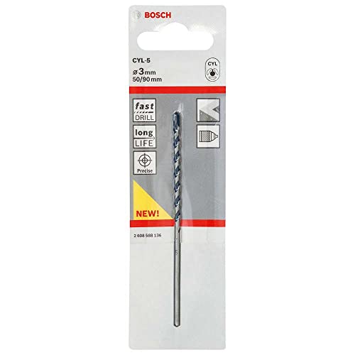 Matkap ve Kırıcı Delici Uçları, Taş ve Beton, Gri, Durchmesser-3 mm/Gesamtlänge-90 mm, 1 Adet