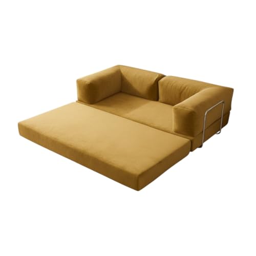 Image of Torque Vegas Three Seater Sofa Cum Bed for Sleeping-Yellow | Premium Suede Fabric 3-Seater Double Foam Fold Out Sofas Bed | Convertible 3-in-1 Sofa Cuma Bed for Office