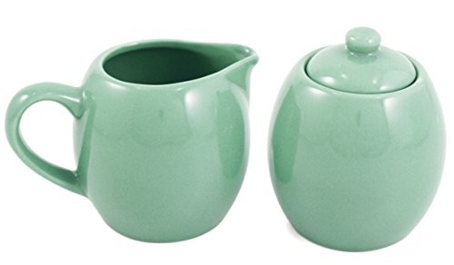 Seafoam Green Ceramic Creamer and Sugar Service Set with Lid