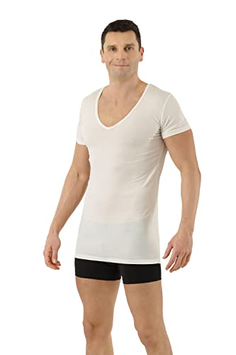 Men's Functional Undershirt Merino Wool-Tencel™ Lyocell Short Sleeve deep v-Neck Off-White3