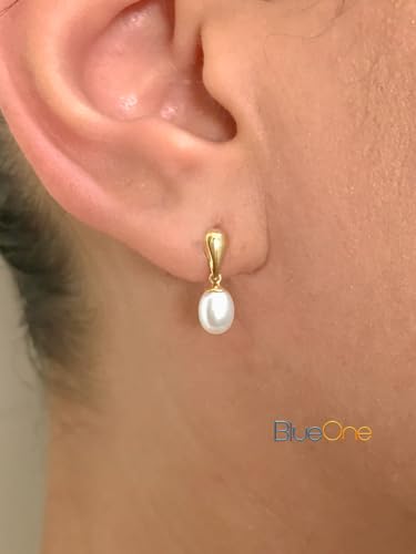 Brinco Feminino Gota Ouro 18k 750 C/Pérola Natural Oval Pendurada c/Estojo e Certificado