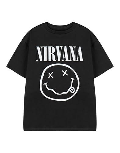 Nirvana Camiseta para niños | Camiseta gráfica de Manga Corta para niños y niñas en Negro | Top de Ropa con Estampado de Logotipo de Banda desgastada clásica Grunge | Regalo de mercancía