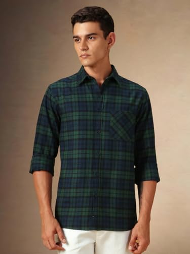 Image of Dennis Lingo Men Flannel Check 100% Cotton Relaxed Fit Full Sleeves Shirts