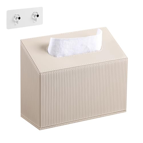 JLAMBOM PU Leather Hand Towels Box Cover Wall-Mounted Tissue Box Cover Disposable Paper Hand Towel Box Holder for Bathroom Towel Bar Countertop (Beige)
