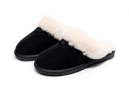 Best Gift Choice UGG 1978AUS Slippers for Men and Women - Premium Australian Sheepskin House Slippers with Cloud-Like Comfort, Fluffy Fur & Anti-Slip Sole, Super Warm & Cozy, Water-Resistant (11 US, BLACK)