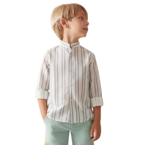 Image of A.T.U.N. (ALL THINGS UBER NICE) Boys 100% Cotton Band Collar Shirt | Soft Fabric with Button Front Style & Roll-Up Sleeves | Comfortable Casual Kids Shirt