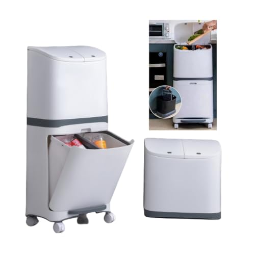 Kitakawa JP ゴミ箱 ふた付き ゴミ箱 分別 家庭用ゴミ箱 45L おしゃれ ワンプッシュオープン式 ダストボックス 積み重ね キッチン スリム シンプル 大容量 縦型