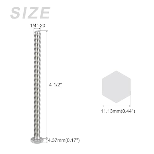 Image of METALLIXITY Hex Head Bolts (1 /4-20 x 4-1 /2 inch) 5Pcs, 304 Stainless Steel 18-8, Fully Threaded, External Hex Drive, Plain Finish, Hex Head Screw Bolt, Silver