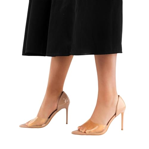 heelchic Clear Strap Heels for Women, Nude Pumps, Strappy Transparent Heeled Sandals Open Toe Slip On Shoes2