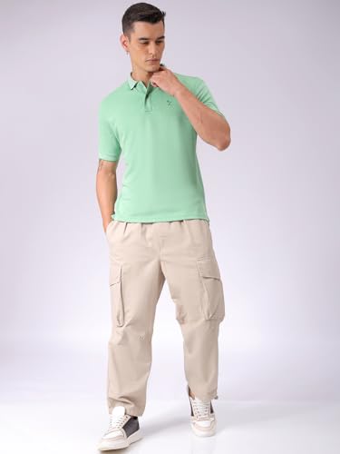 Image of The Indian Garage Co Men Regular Fit Textured Polo Neck Half Sleeves Tshirt