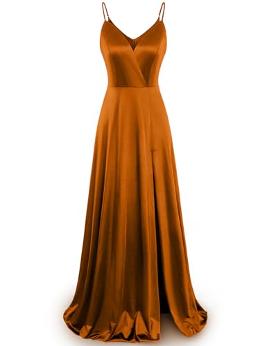 Image of MUXXN Women's Gorgeous Spaghetti Strap V Neck Stain Split Evening Party Maxi Dress