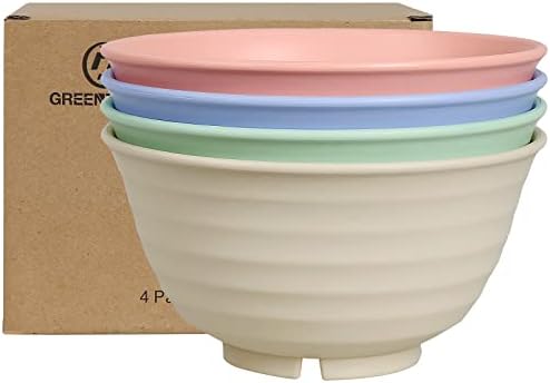 Greentainer Unbreakable Large Cereal Bowls - 24 OZ Plastic Lightweight Bowl Sets 4 - Dishwasher & Microwave Safe - for Cereal, Salad,Soup, Noodle, 4 Pieces (Medium)