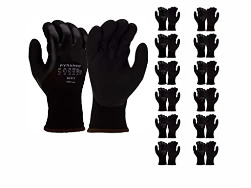Pyramex GL611 Series Water Resistant Nitrile Safety Gloves 12 PACK with Cut A2 Puncture 3 Abrasion 4 And Cold Protection Medium