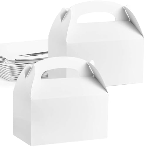 RONGZUBAT 30Pcs Cardboard Lunch Takeaway Party Meal Boxes for Kids Party Food,White Birthday Wedding Carry Meal Food Cake Party Box Childrens Loot Bags for Party Treat Favour Gift Boxes Picnics