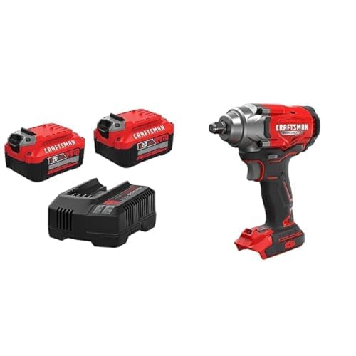 CRAFTSMAN V20 Cordless Impact Wrench, 1/2 Inch (CMCF921B) with Battery and Charger (CMCB204-2CK)