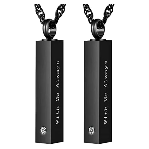abooxiu 2 PCs Cremation Necklaces for Ashes Cube Urn Necklaces for Men Women Minimalist Vertical Ashes Necklaces Stainless Steel Memorial Ashes Holder - Black&Black Cover